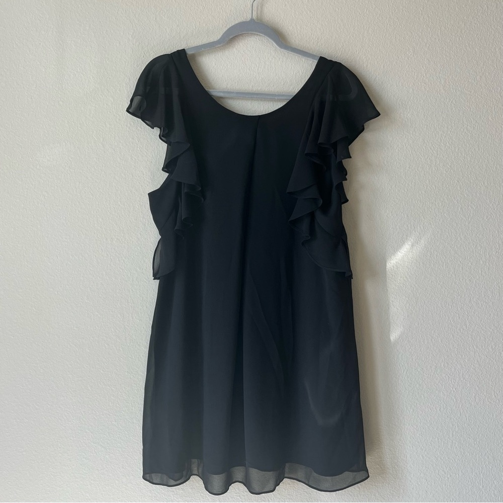 BCBGeneration Black Ruffle Cascade Tent Mini Dress Feminine Fairy Goth Size L